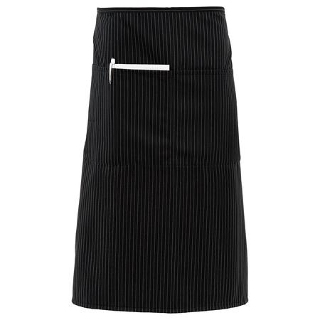 FAME FABRICS Bistro Waist Apron, Mid Length, Patch Pocket, F68, Black Pinstripe 83424